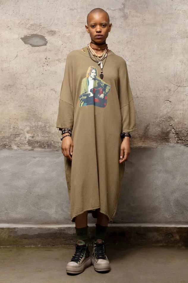 R13 Dresses and Skirts Women ELONGATED TSHIRT DRESS 8211 KURT CONCERT PRINT