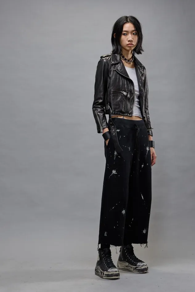 R13 Pants and Shorts Women ARTICULATED KNEE SWEATPANTS 8211 SPLATTERED BLACK