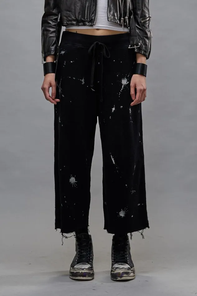 R13 Pants and Shorts Women ARTICULATED KNEE SWEATPANTS 8211 SPLATTERED BLACK