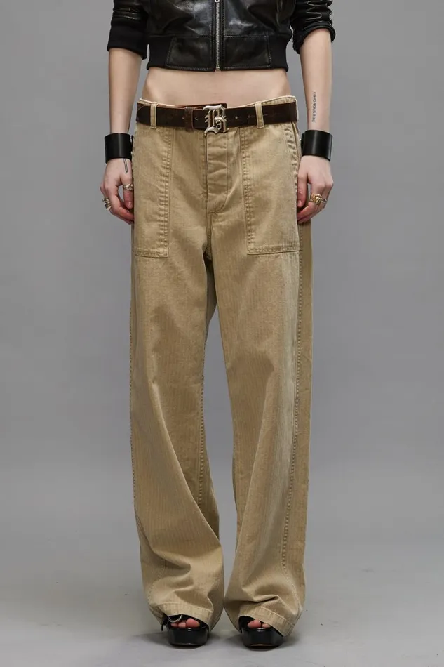 R13 Pants and Shorts Women WIDE LEG UTILITY PANTS 8211 BEIGE