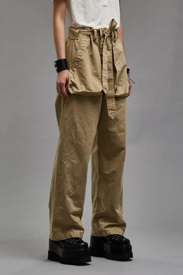 R13 Sale Women BELTED UTILITY PANT 8211 KHAKI RIPSTOP