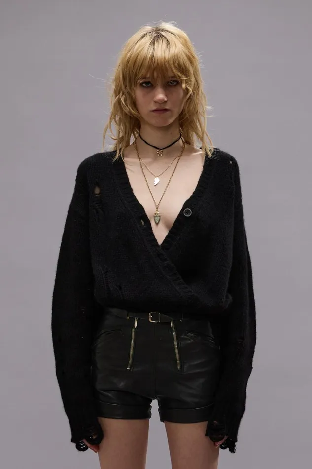 R13 Sale Women CROSSOVER CARDIGAN 8211 BLACK
