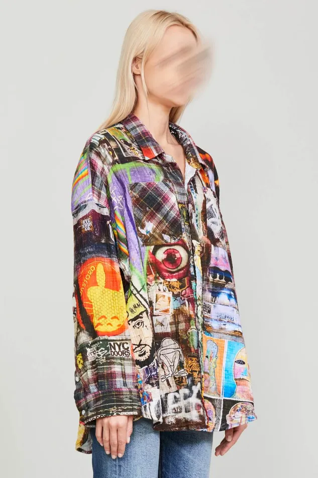 R13 Sale Women DROP NECK WORKSHIRT 8211 GRAFFITI PLAID