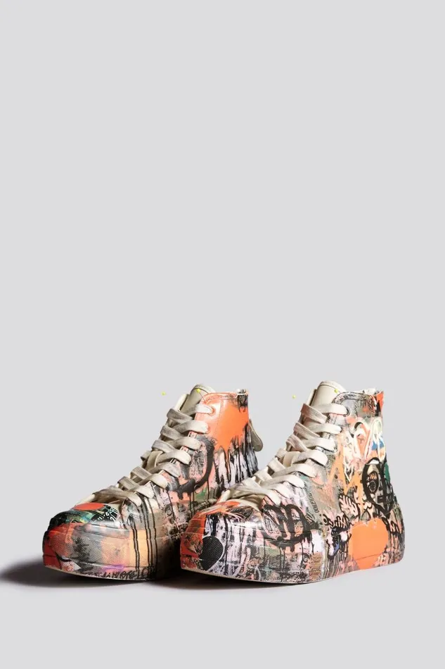 R13 Sale Women KURT HIGH TOP SNEAKER 8211 HEART GRAFFITI