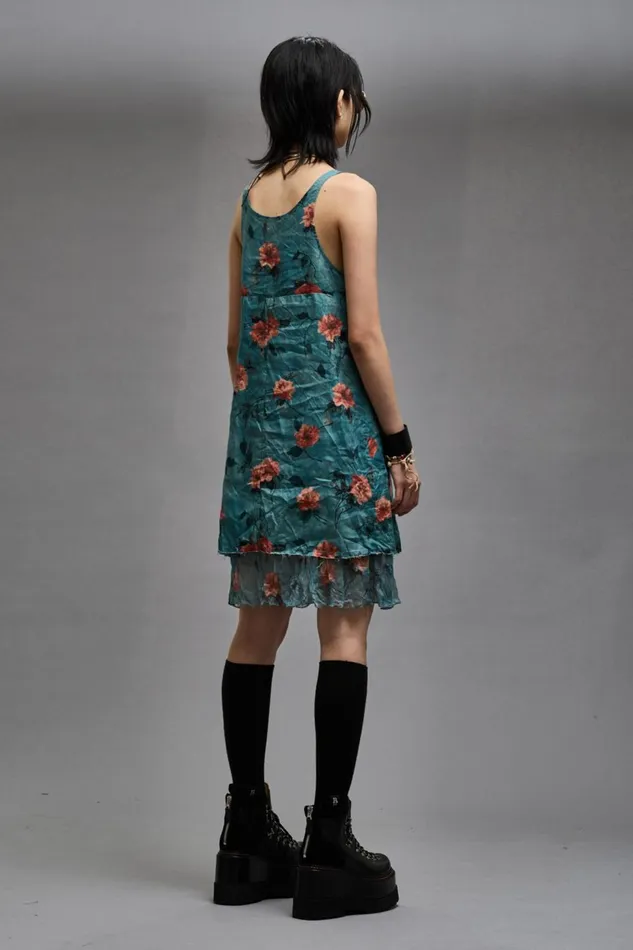 R13 Sale Women LAYERED FLOUNCE TANK SLIP 8211 BLUE FLORAL