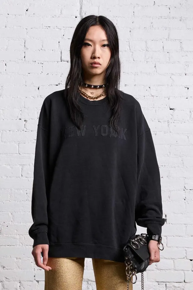 R13 Sale Women OVERSIZED NEW YORK CREWNECK 8211 BLACKOUT