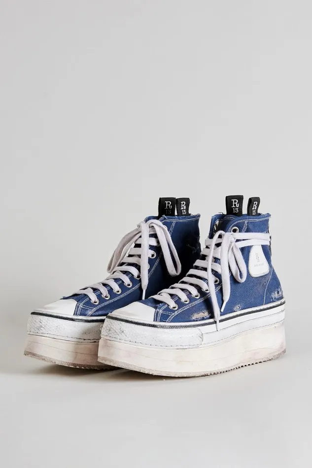 R13 Sale Women Platform High Top Sneakers 8211 Navy Denim