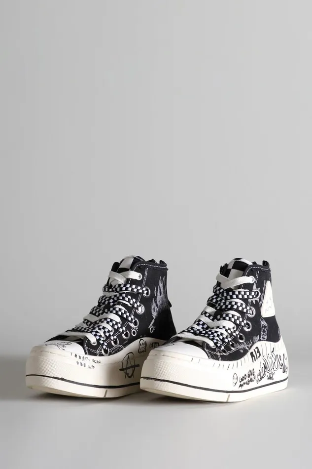 R13 Sneakers Women Kurt High Top Sneaker 8211 Black Graffiti Denim