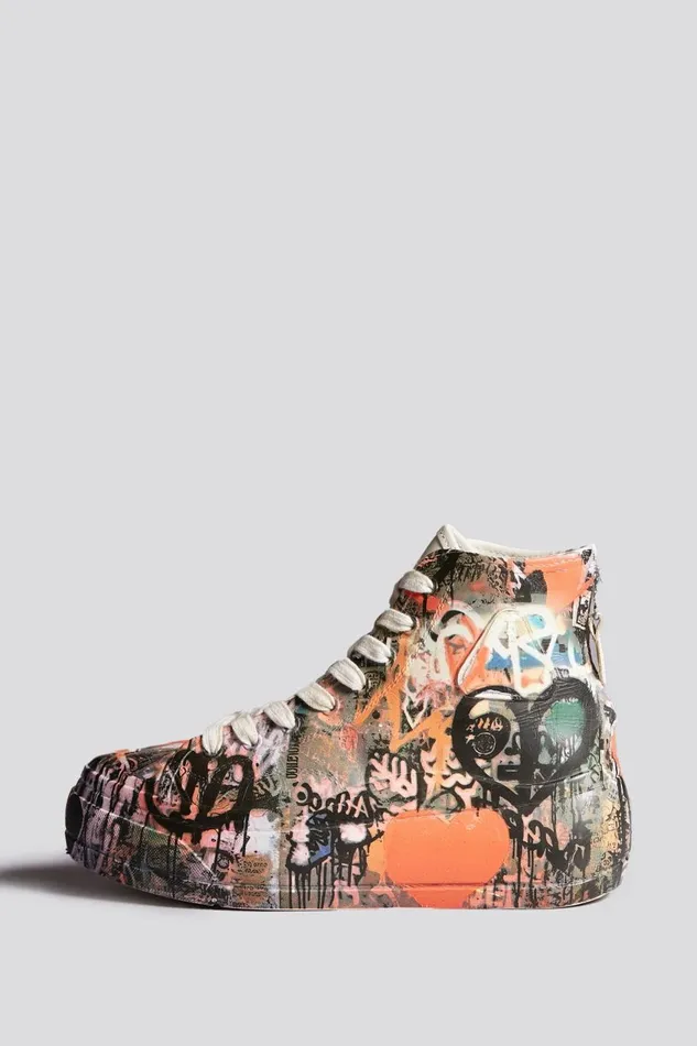 R13 Sneakers Women KURT HIGH TOP SNEAKER 8211 HEART GRAFFITI