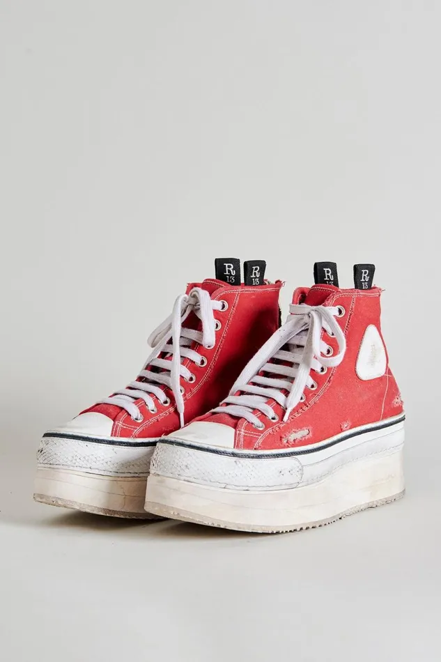 R13 Sneakers Women Platform High Top Sneakers 8211 Red Denim