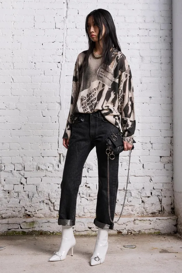 R13 Sweaters Women PRINTED BOYFRIEND SWEATER 8211 NEWSPAPER