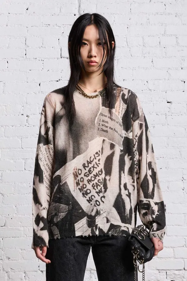 R13 Sweaters Women PRINTED BOYFRIEND SWEATER 8211 NEWSPAPER