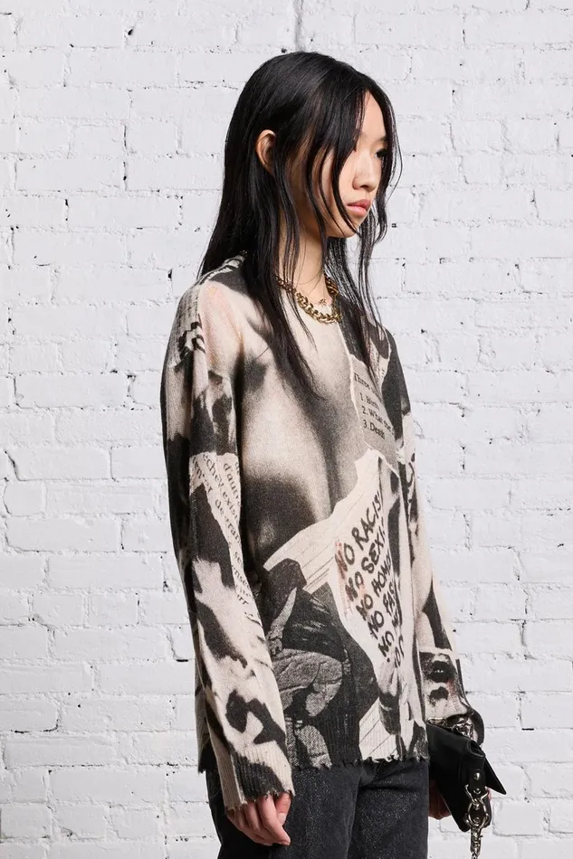 R13 Sweaters Women PRINTED BOYFRIEND SWEATER 8211 NEWSPAPER