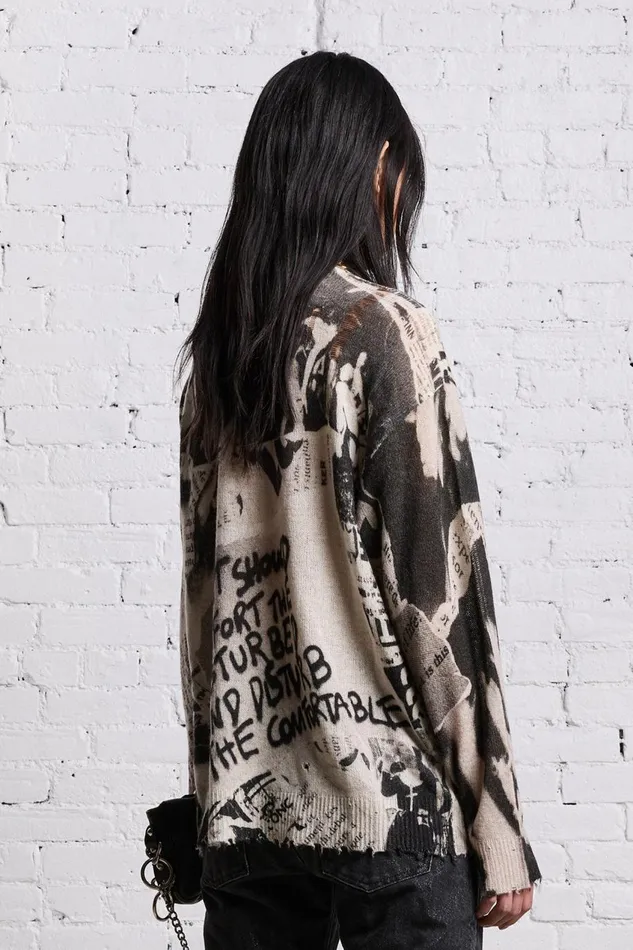 R13 Sweaters Women PRINTED BOYFRIEND SWEATER 8211 NEWSPAPER