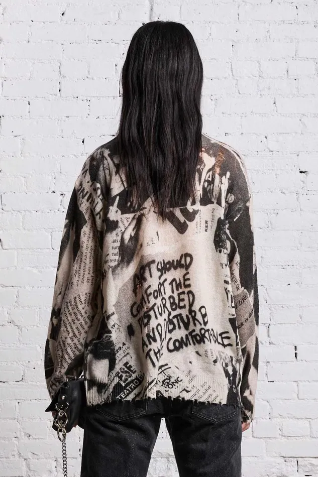 R13 Sweaters Women PRINTED BOYFRIEND SWEATER 8211 NEWSPAPER