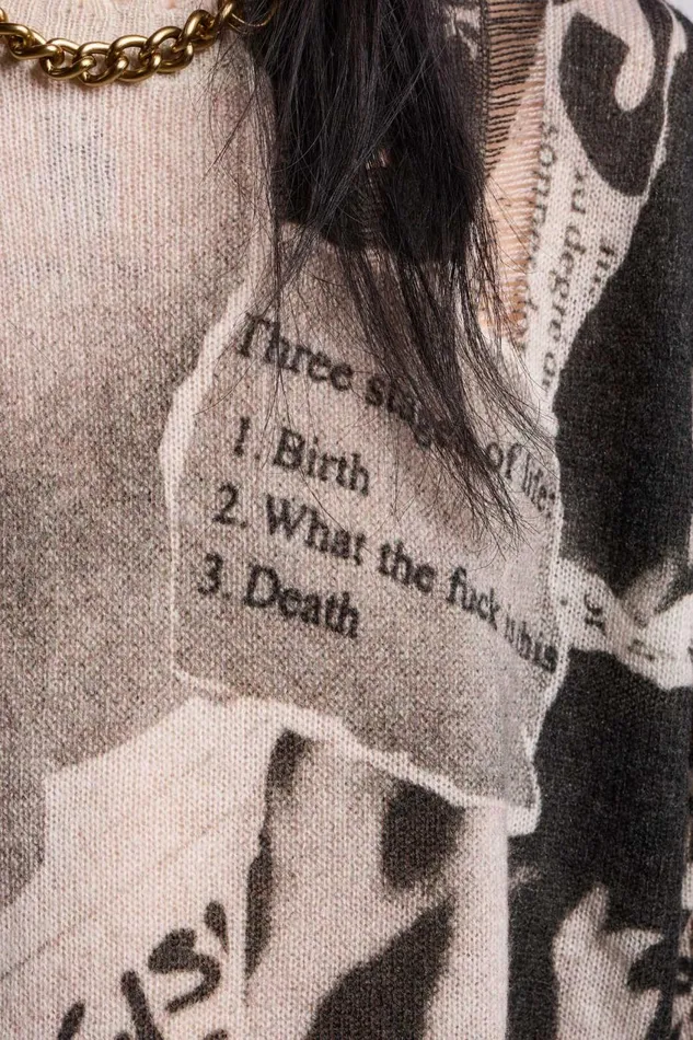 R13 Sweaters Women PRINTED BOYFRIEND SWEATER 8211 NEWSPAPER
