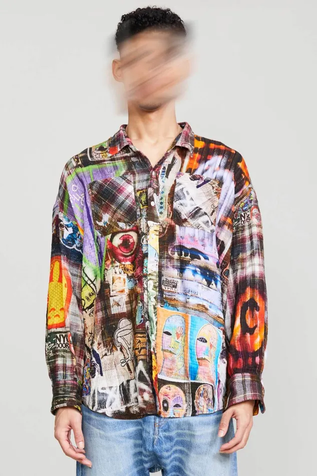 R13 Tops Women DROP NECK WORKSHIRT 8211 GRAFFITI PLAID