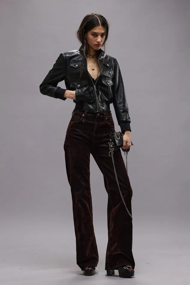 R13 Wide Leg Women JANE JEAN 8211 FLOCKED BROWN