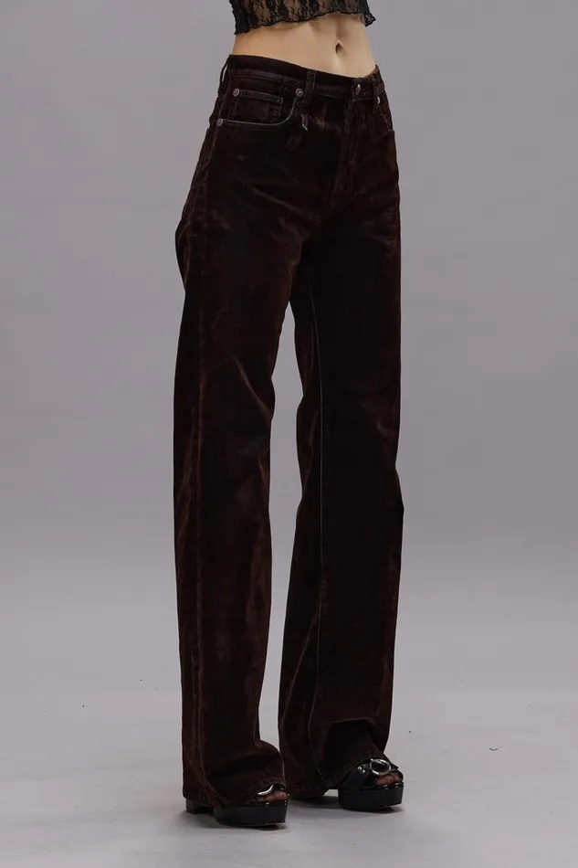 R13 Wide Leg Women JANE JEAN 8211 FLOCKED BROWN