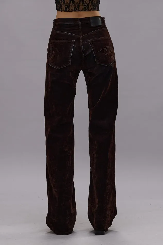 R13 Wide Leg Women JANE JEAN 8211 FLOCKED BROWN
