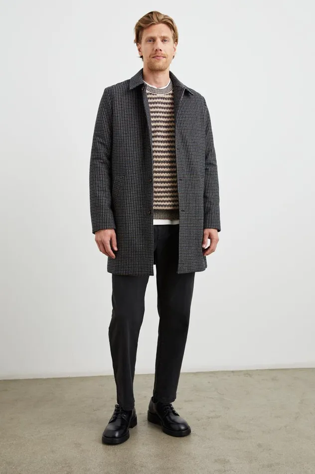 Rails Jackets and Coats Men HOCKNEY OVERCOAT Grey Check Plaid
