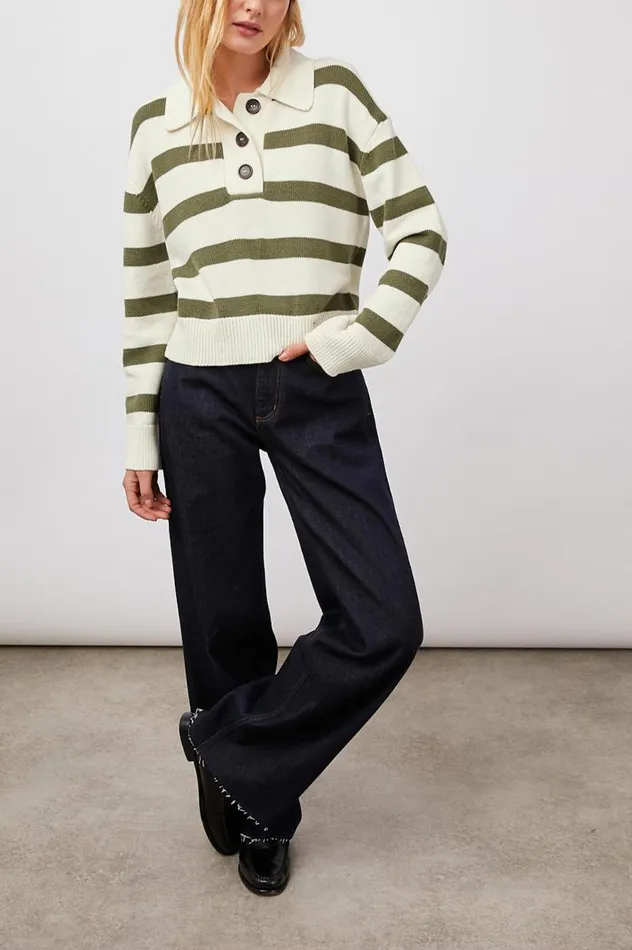 Rails Sweaters Women SHAE SWEATER Ivory Olive Stripe
