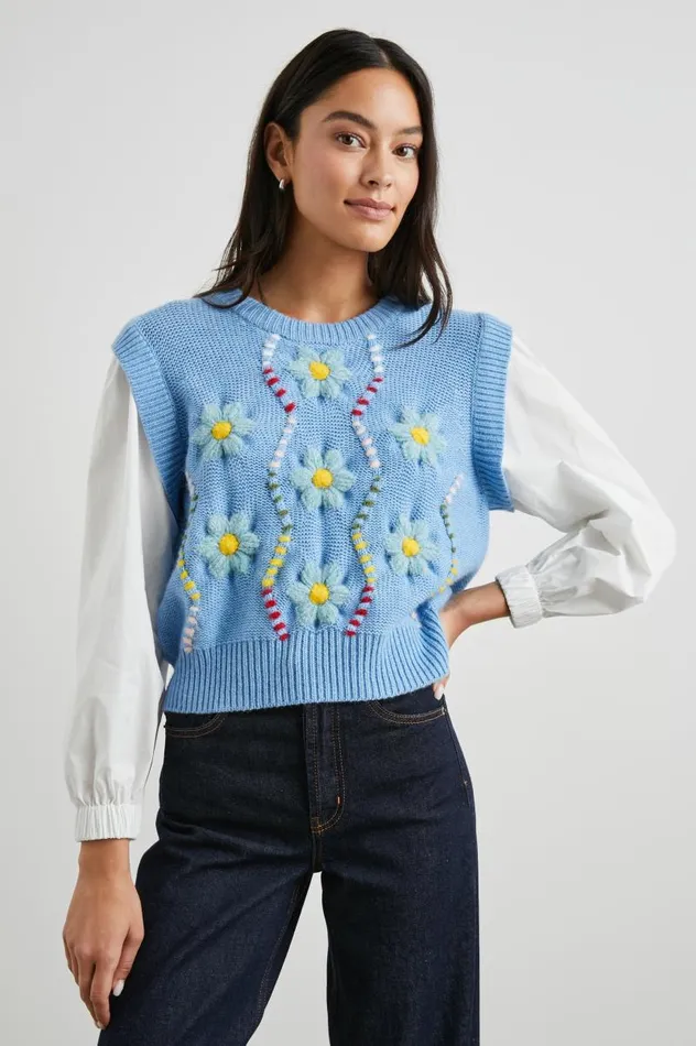 Rails Sweaters Women TESS SWEATER Blue Cable Daisies