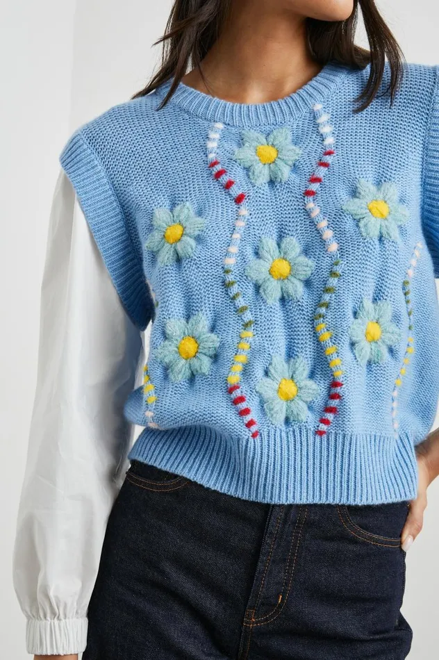 Rails Sweaters Women TESS SWEATER Blue Cable Daisies