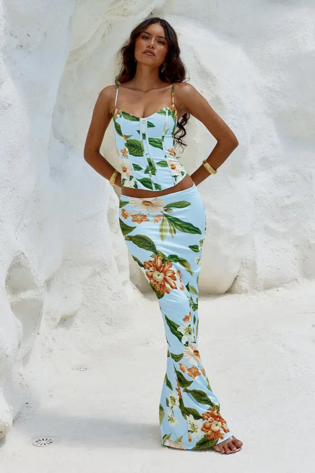 Runaway The Label Skirts Shop AMIARA MAXI SKIRT 8211 BLUE FLORAL