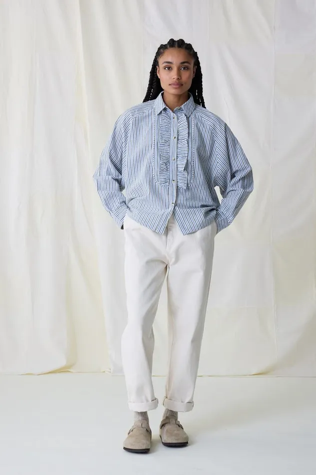 Shirts and Blouses Women Leon and Harper Choral Stripe Shirt Blue