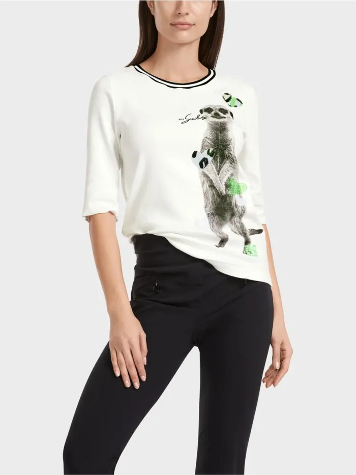 Shirts and Tops Damen Marc Cain TShirt Mit Tiermotiv Offwhite