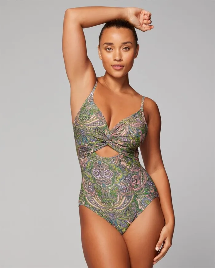 Soma Soma Swim TwistFront Keyhole OnePiece Ornamental Paisley G Lime Women Swim