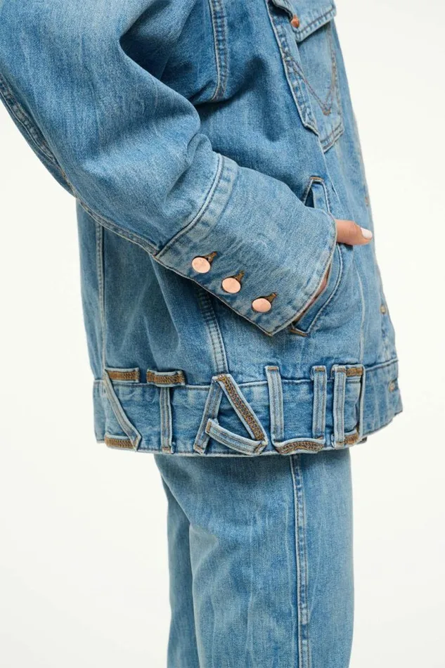 STAUD Denim WRANGLER THE BIGGEST JEAN JACKET Mid Blue 8211 Women STAUD Denim WRANGLER THE BIGGEST JEAN JACKET Mid Blue 8211 Women