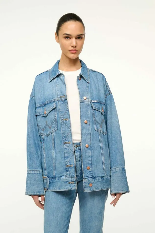 STAUD Denim WRANGLER THE BIGGEST JEAN JACKET Mid Blue 8211 Women STAUD Denim WRANGLER THE BIGGEST JEAN JACKET Mid Blue 8211 Women