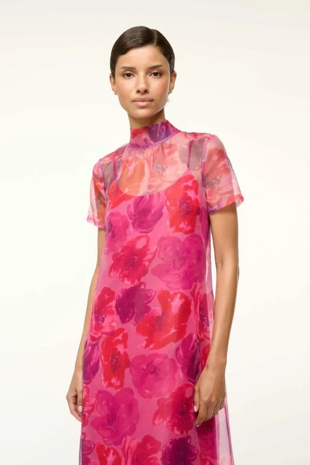 STAUD Dresses CALLUNA DRESS Magenta Painted Floral 8211 Women STAUD Dresses CALLUNA DRESS Magenta Painted Floral 8211 Women