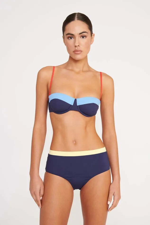 STAUD Swim DEVON HIGH RISE BIKINI BOTTOM Navy Colorblock 8211 Women