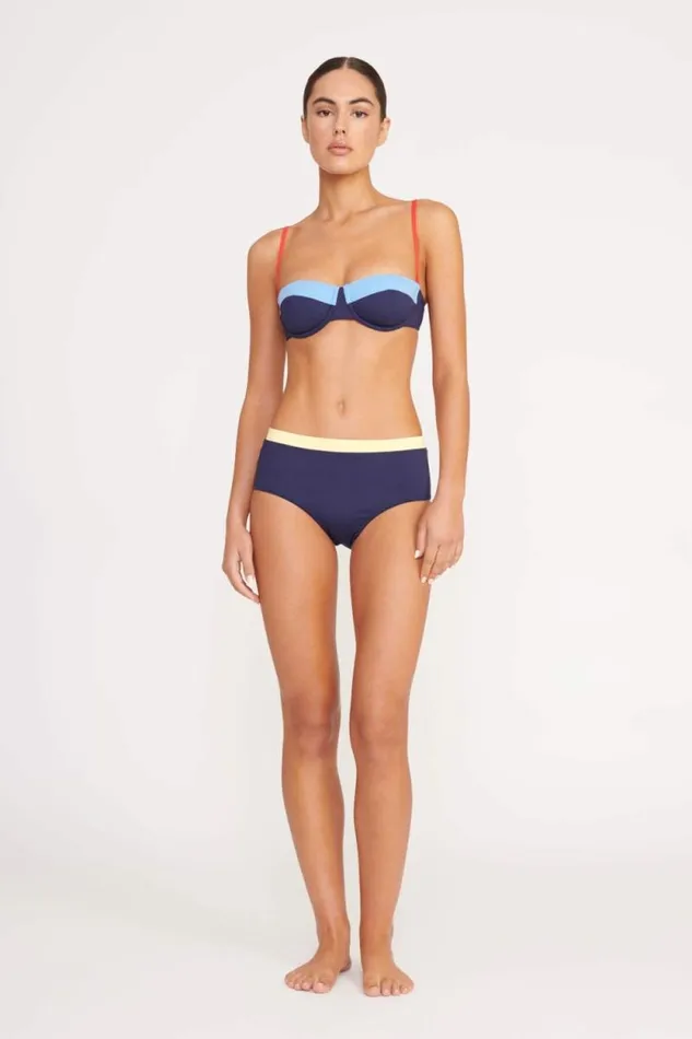 STAUD Swim DEVON HIGH RISE BIKINI BOTTOM Navy Colorblock 8211 Women STAUD Swim DEVON HIGH RISE BIKINI BOTTOM Navy Colorblock 8211 Women