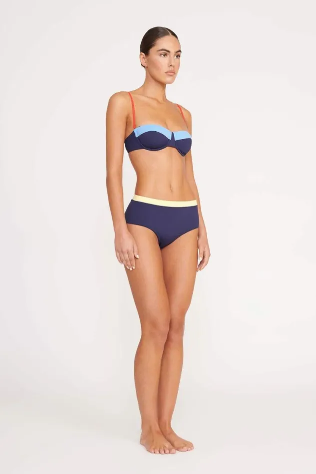 STAUD Swim DEVON HIGH RISE BIKINI BOTTOM Navy Colorblock 8211 Women STAUD Swim DEVON HIGH RISE BIKINI BOTTOM Navy Colorblock 8211 Women