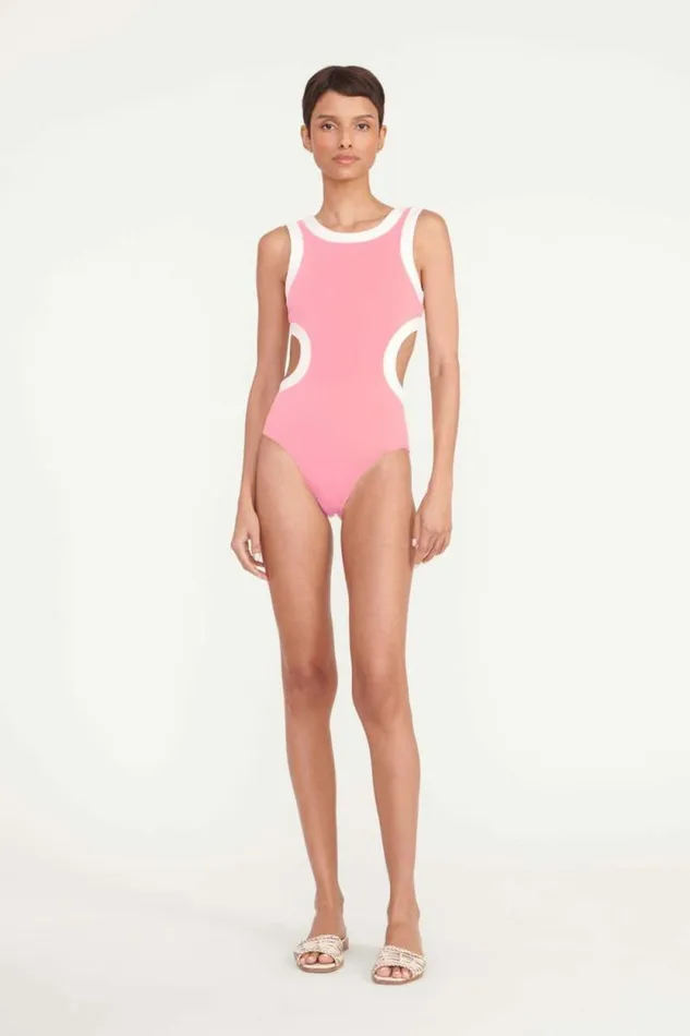 STAUD Swim DOLCE ONE PIECE Coral Pink White 8211 Women STAUD Swim DOLCE ONE PIECE Coral Pink White 8211 Women