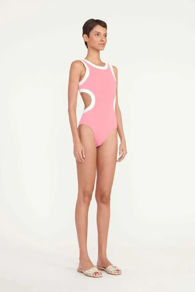 STAUD Swim DOLCE ONE PIECE Coral Pink White 8211 Women STAUD Swim DOLCE ONE PIECE Coral Pink White 8211 Women