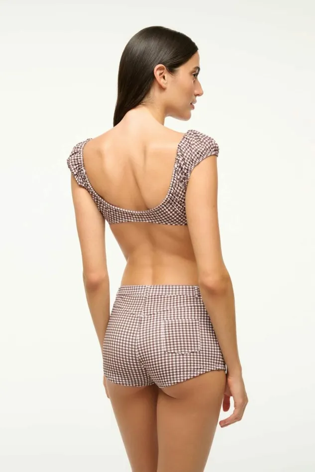 STAUD Swim JUPITER BIKINI TOP Dark Chocolate Micro Check 8211 Women STAUD Swim JUPITER BIKINI TOP Dark Chocolate Micro Check 8211 Women