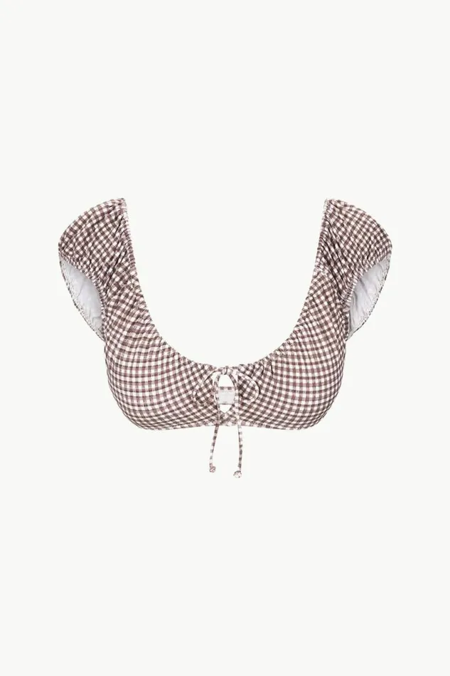 STAUD Swim JUPITER BIKINI TOP Dark Chocolate Micro Check 8211 Women STAUD Swim JUPITER BIKINI TOP Dark Chocolate Micro Check 8211 Women