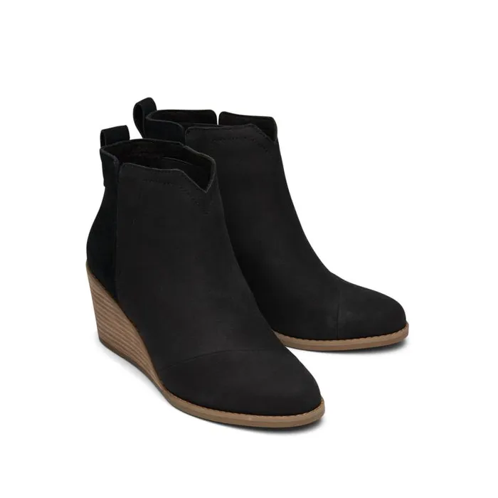 Toms Boots and Booties Clare Wedge Boot Black Leather 8211 Women