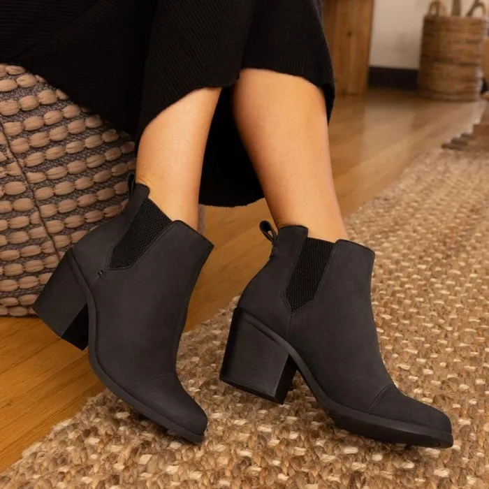Toms Boots and Booties Everly Heeled Boot Black Leather 8211 Women Toms Boots and Booties Everly Heeled Boot Black Leather 8211 Women