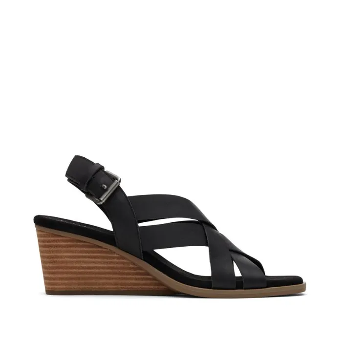 Toms Heels and Wedges Gracie Wedge Sandal Leather Black 8211 Women