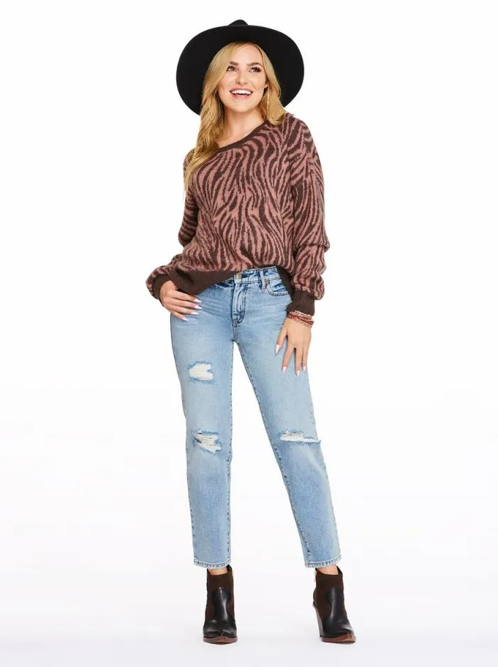 Tops Clothing Jessica Simpson Kenna Sweater In Tinted Zebra