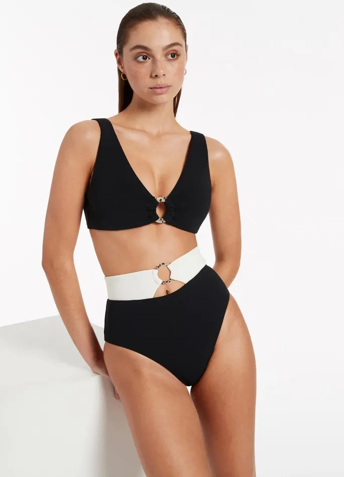 Versa Rib High Waist Bikini Bottom Blackcream Women JETS Australia High Waist Bikini Bottoms Versa Rib High Waist Bikini Bottom Blackcream Women JETS Australia High Waist Bikini Bottoms