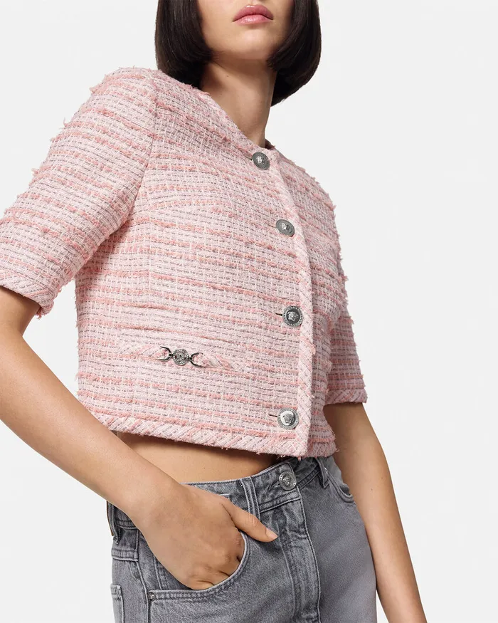 Versace Blazer and Jackets Women Tweed Cardigan Jacket Light Pink