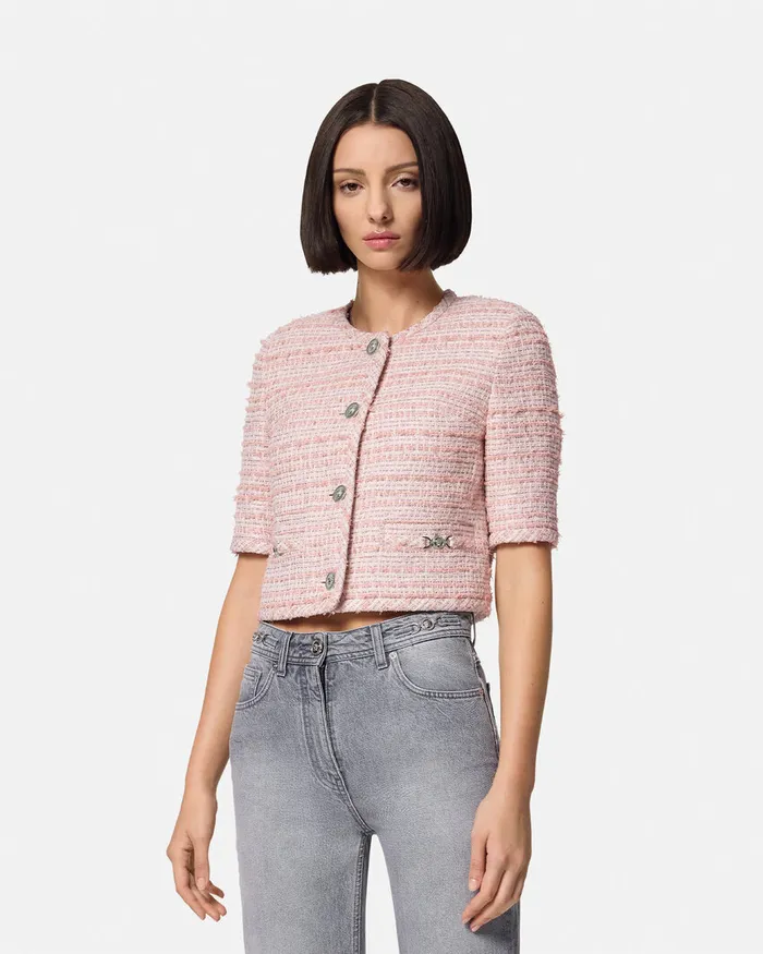 Versace Blazer and Jackets Women Tweed Cardigan Jacket Light Pink