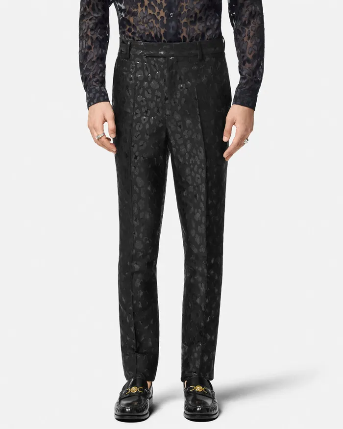 Versace Blazers and Suits Men Leopard Jacquard Formal Trousers Black